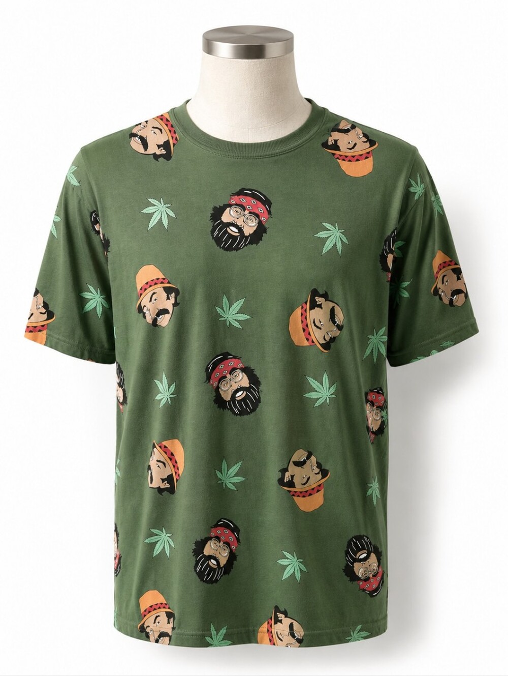 Cheech & Chong T Shirt Mens XL Green All Over Print Cannabis Stoner Comedy Tee